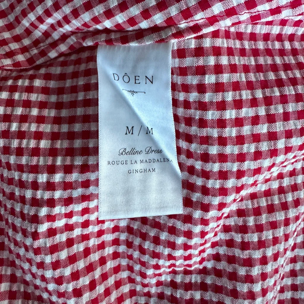 Doen NWT Belline Cotton Bow Midi Maxi Dress Rouge La Maddalena Gingham Red Sz M Pink Size M - Image 9
