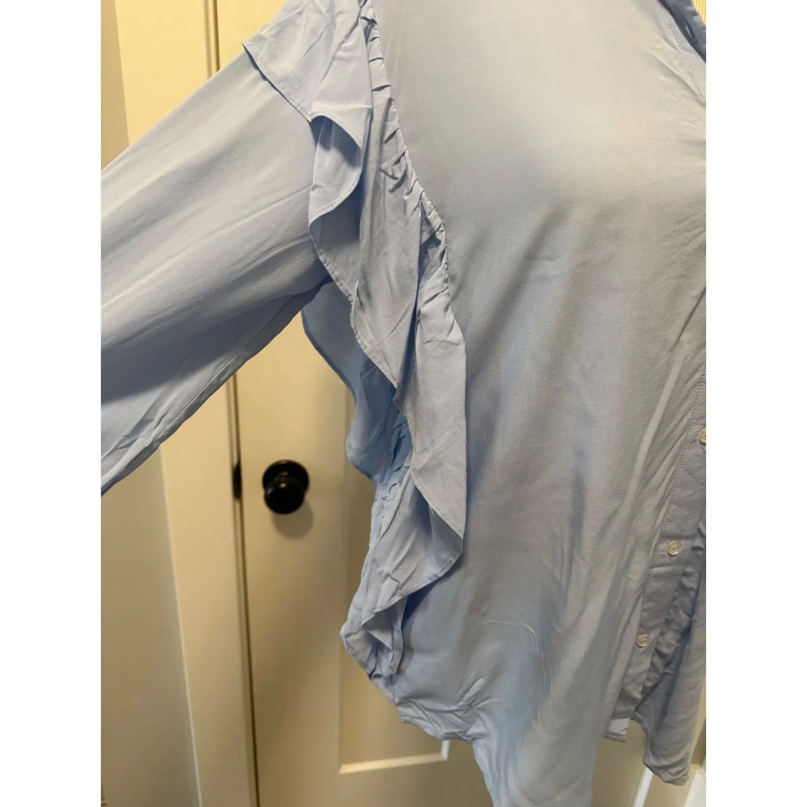 DR2 by Daniel Rainn French Blue Ruffle‎ Long Sleeve Button Down Shirt - Image 4