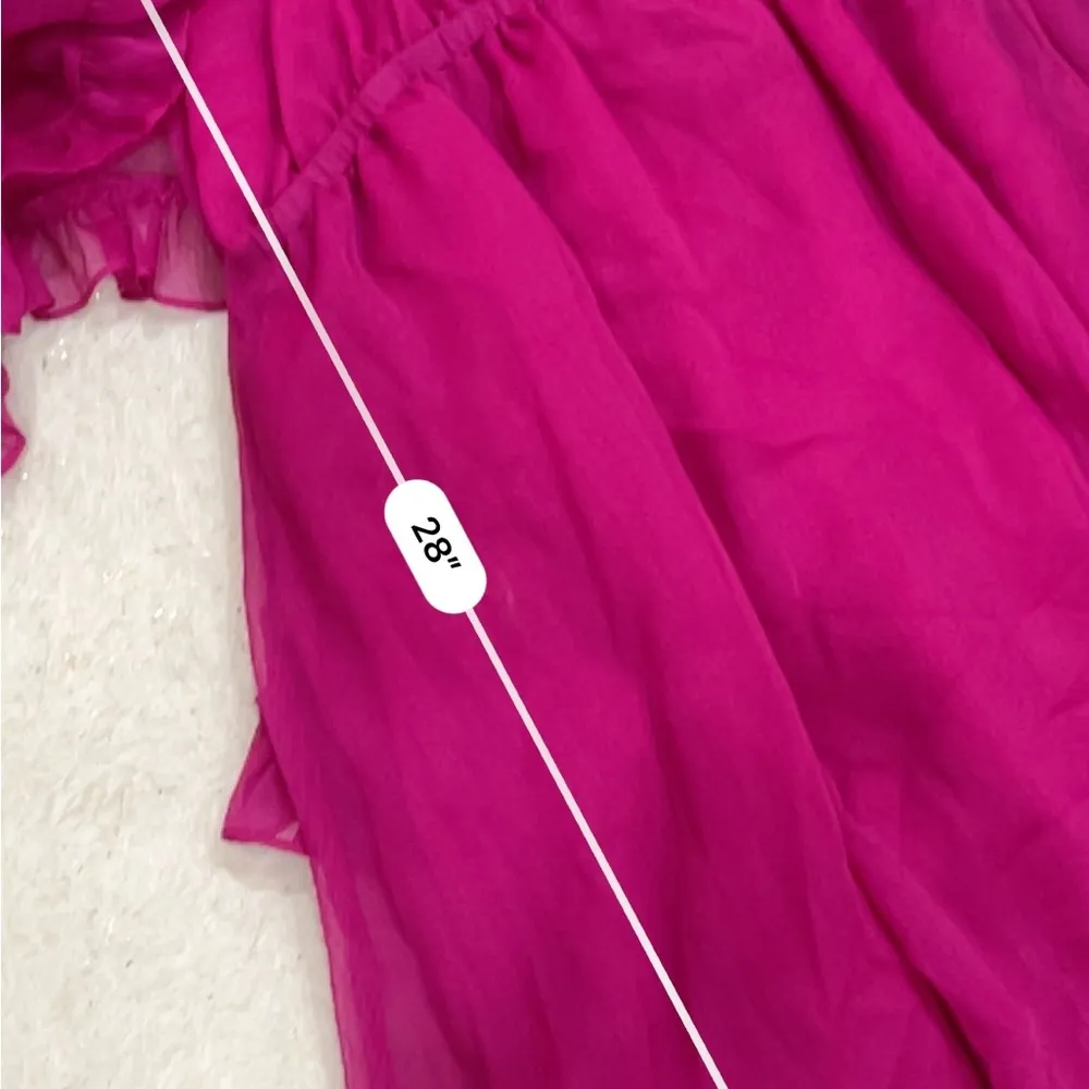 Free people sheer cape ruffle off the shoulder hot raspberry purple dress - Image 6