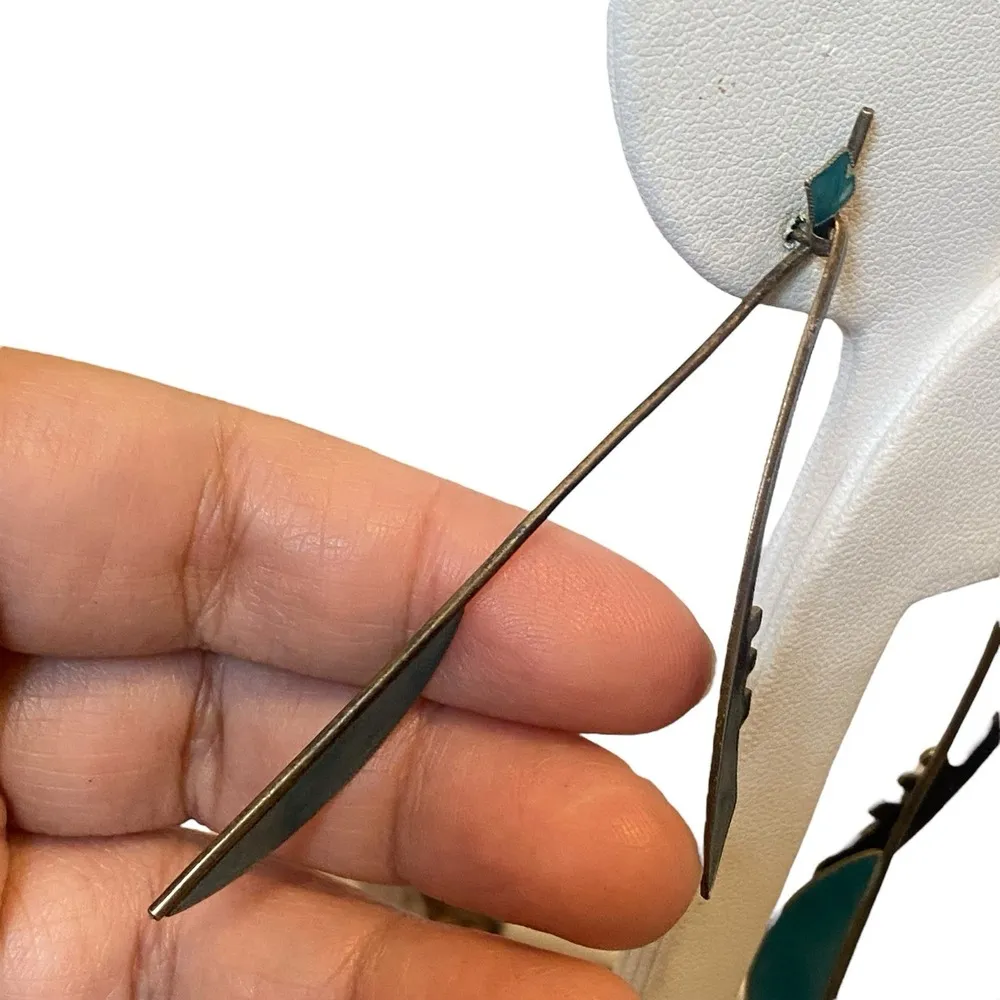 Vintage Ename Modernist Abstract Artisan Sterling Silver Long Dangle Earring - Image 5