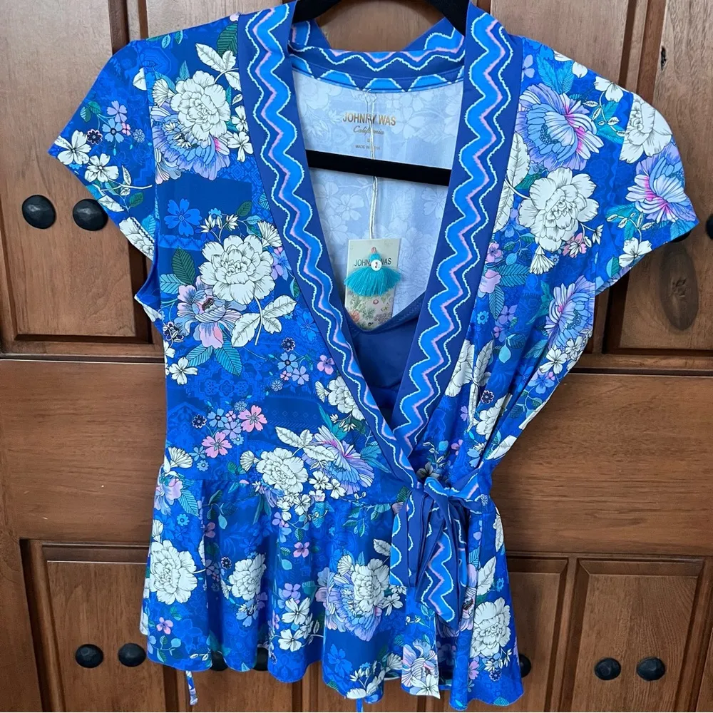 NEW! Johnny Was BLUE DOVE TANKINI WRAP‎ Swim Top Small - Image 2