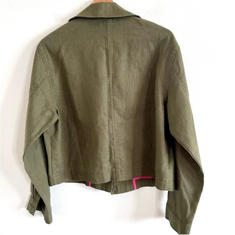 Anthropologie Dolan linen blend Army green boxy cropped utility jacket XS - Image 6