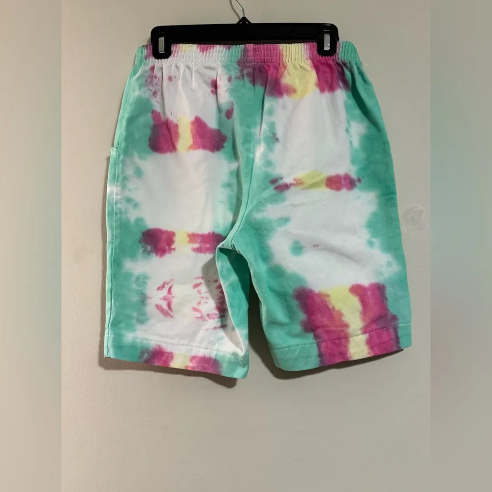 Handmade Pink and Green Tie Dye Elastic Waist shorts size 6 short - Image 6