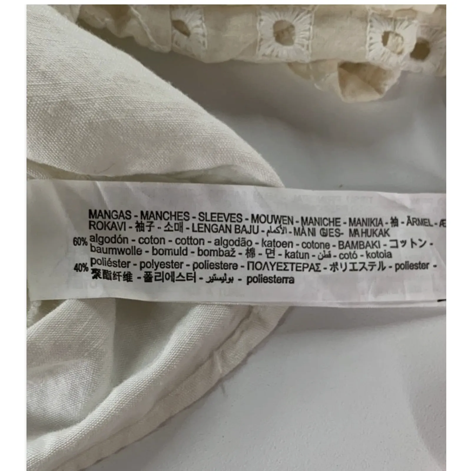 Zara Shirt Womens Large White Off Shoulder‎ Eyelet Ruffle Sleeve Button Crop Top - Image 8