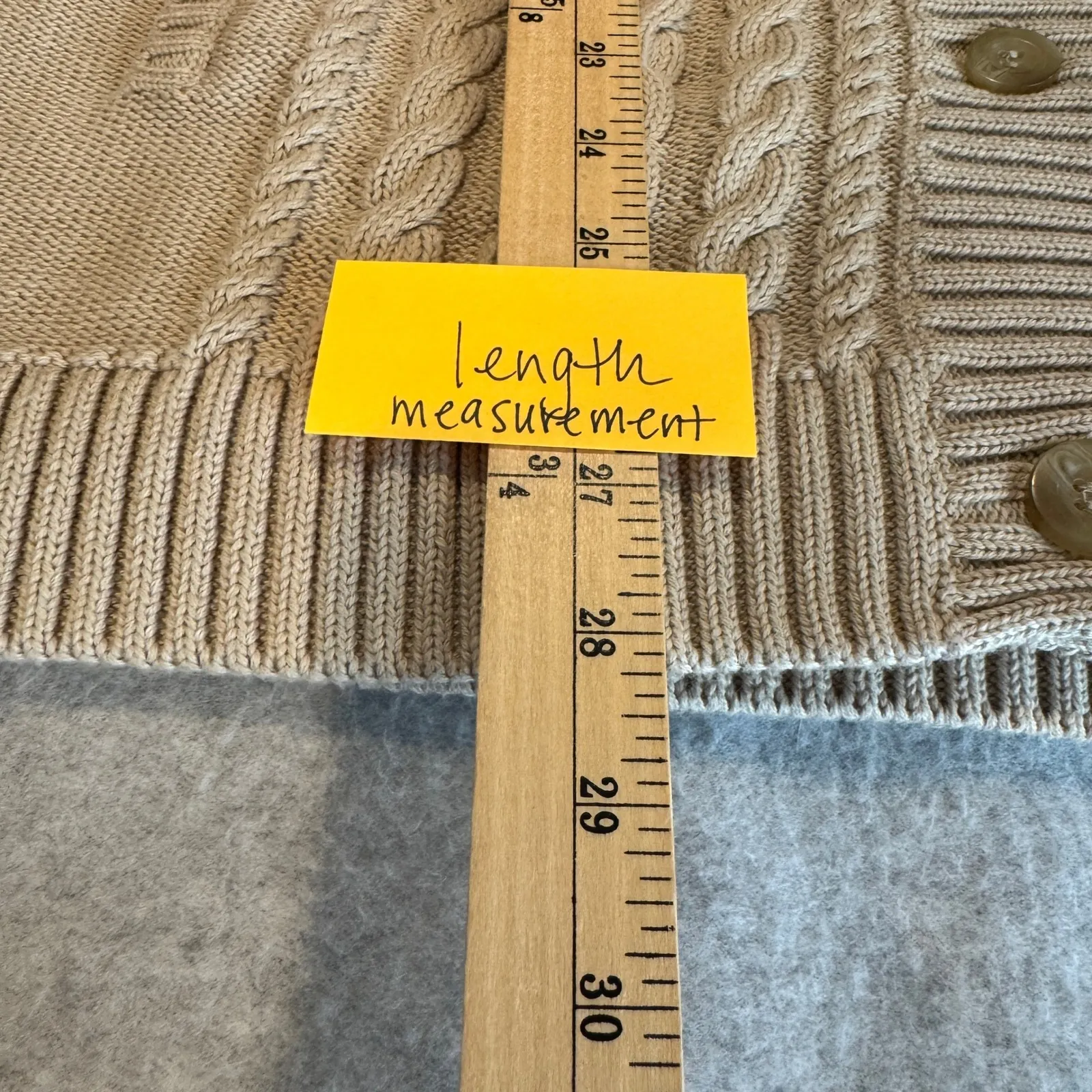 LL Bean Button Front Cable Knit Cardigan Sweater Women L Tan Cotton Shawl Collar Size L - Image 13