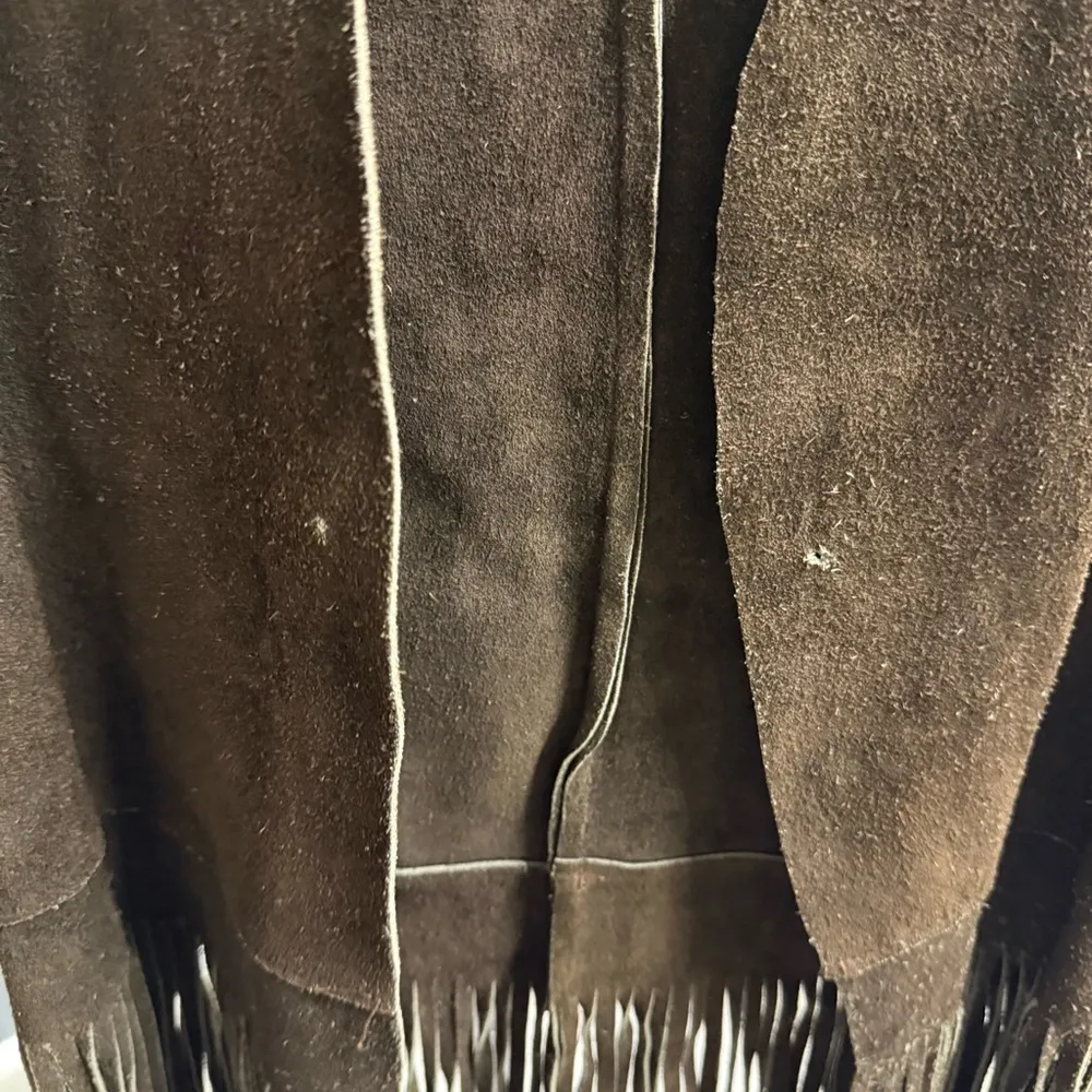 Vintage Genuine Leather Brown Suede Fringe Vest Size L - Image 3