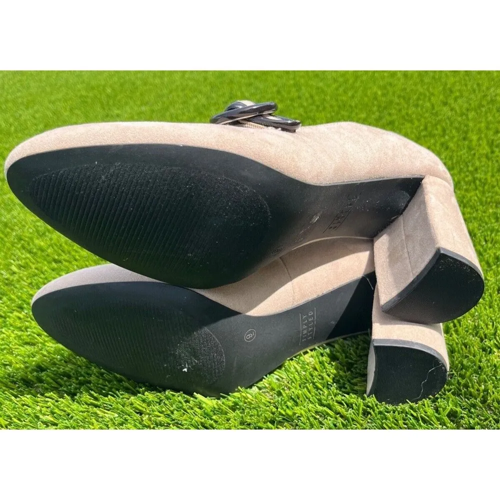 Women NWT Simply Styled Tan‎ with Black Piping  Block Heel Suede Size 9 - Image 6