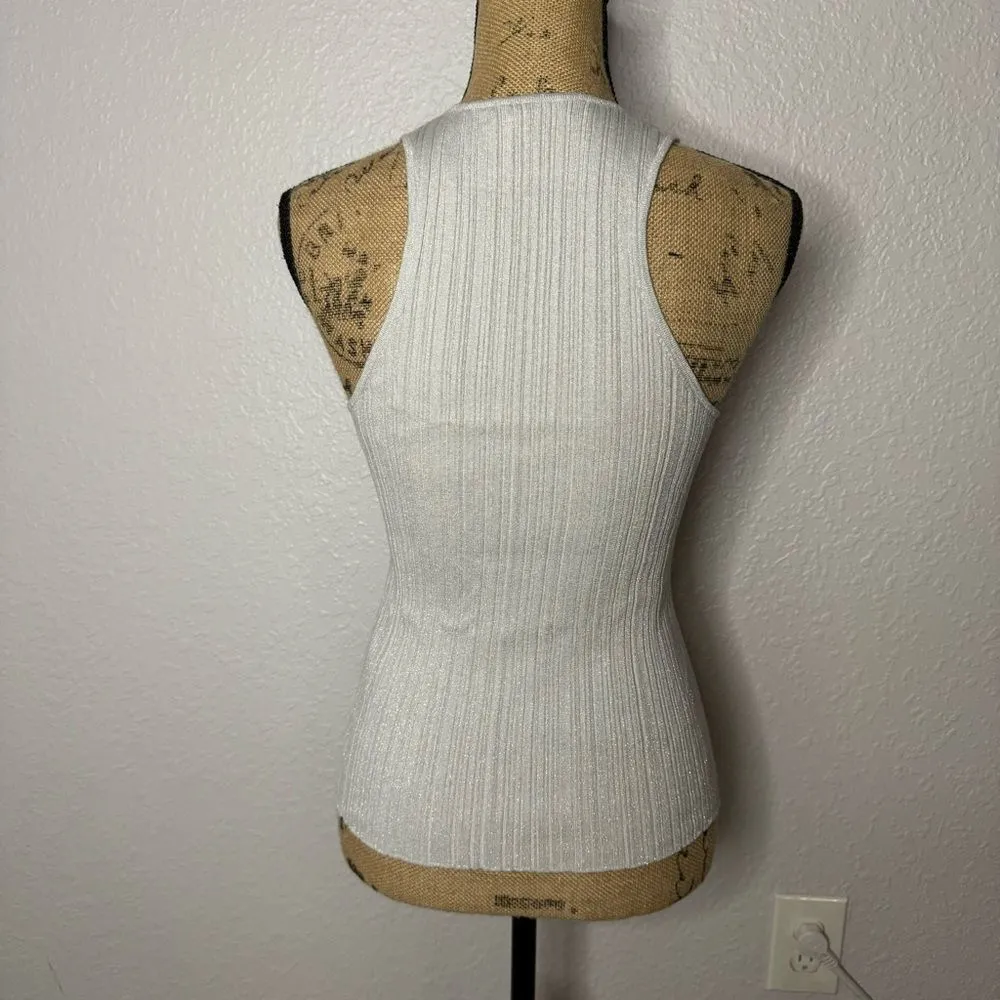 NWT Madewell Signature Shimmer Knit Cutaway Sweater Tank Silver Size M Ribbed - Image 8