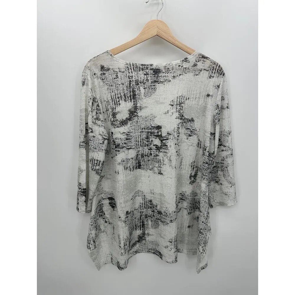 Clara Sun Woo Tunic Top Women Large White Black Long 3/4 Sleeve Stretch Abstract - Image 2