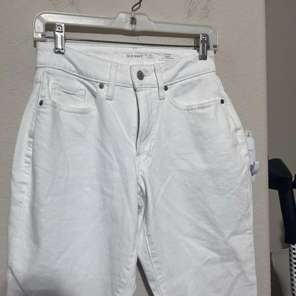 Old Navy high rise curvy OG straight jeans White Stretch Denim size 2P Raw Hem - Image 2