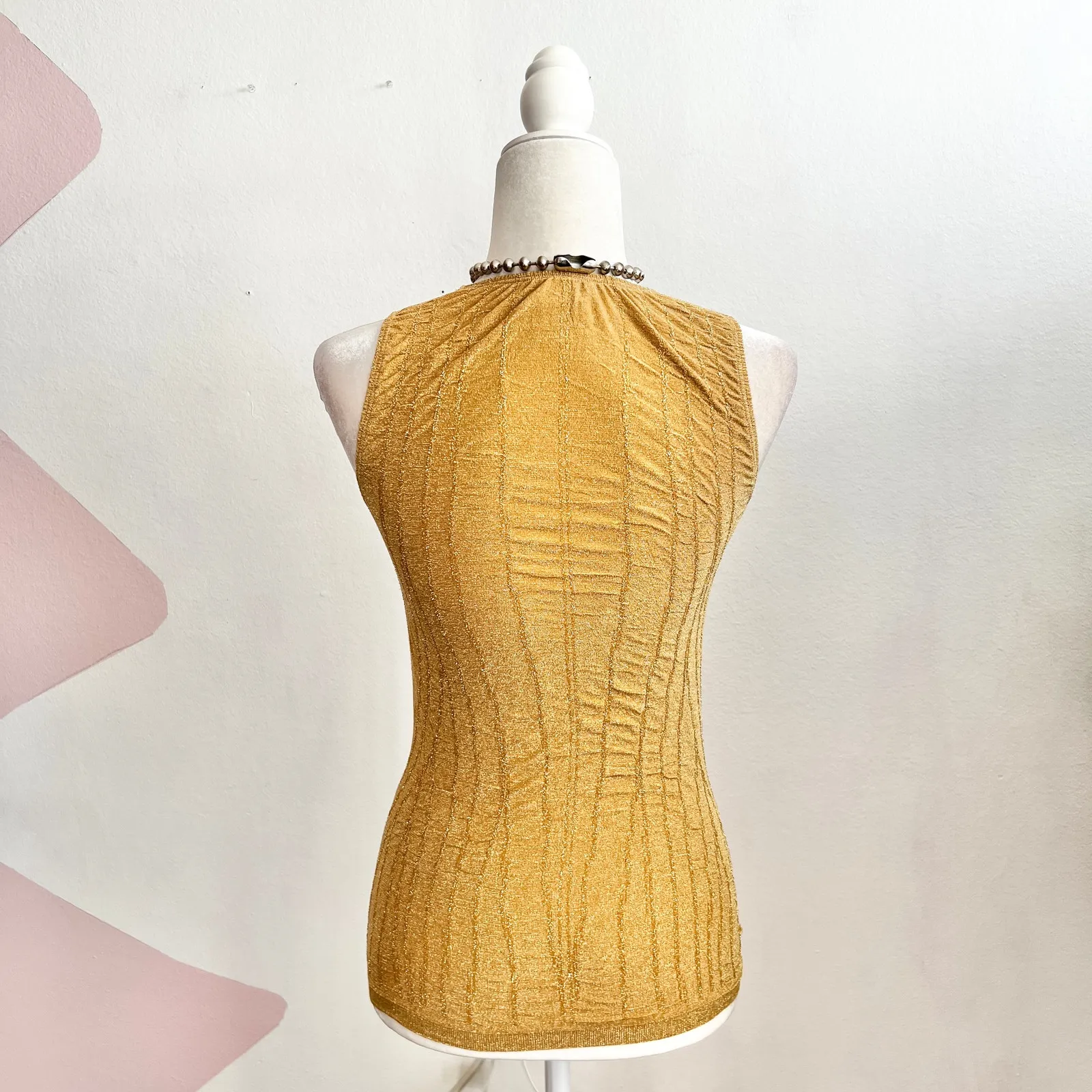 Vintage Y2K Gold Glitter Tank Top 2000s‎ Glam Indie Sleaze Small - Image 2