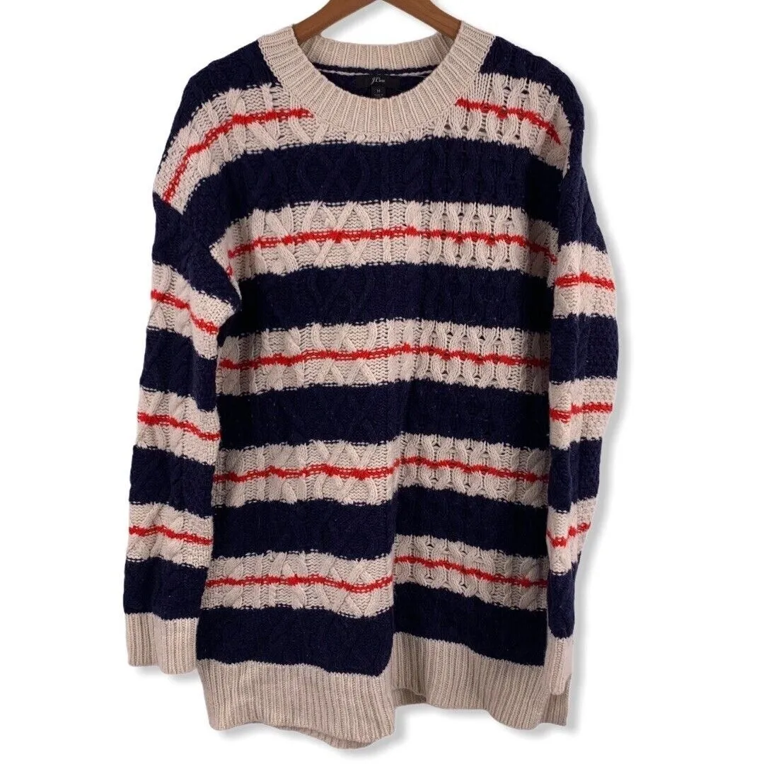 J.Crew Oversized Cozy Tunic Pullover Sweater Striped Cable Knit Crew Neck - Image 7