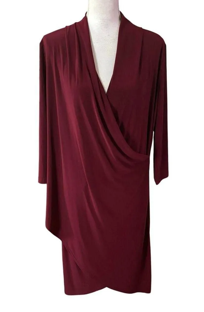 Clara Sun Woo Size L Crossover Tulip Hem Dress Merlot Burgundy Slinky Red Size L - Image 2