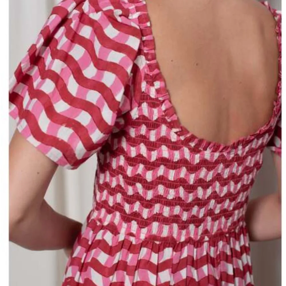 NWT Ophelia & Indigo Delilah Dress XS Red Pink Zigzag Stripe Cotton Resort Smock - Image 2