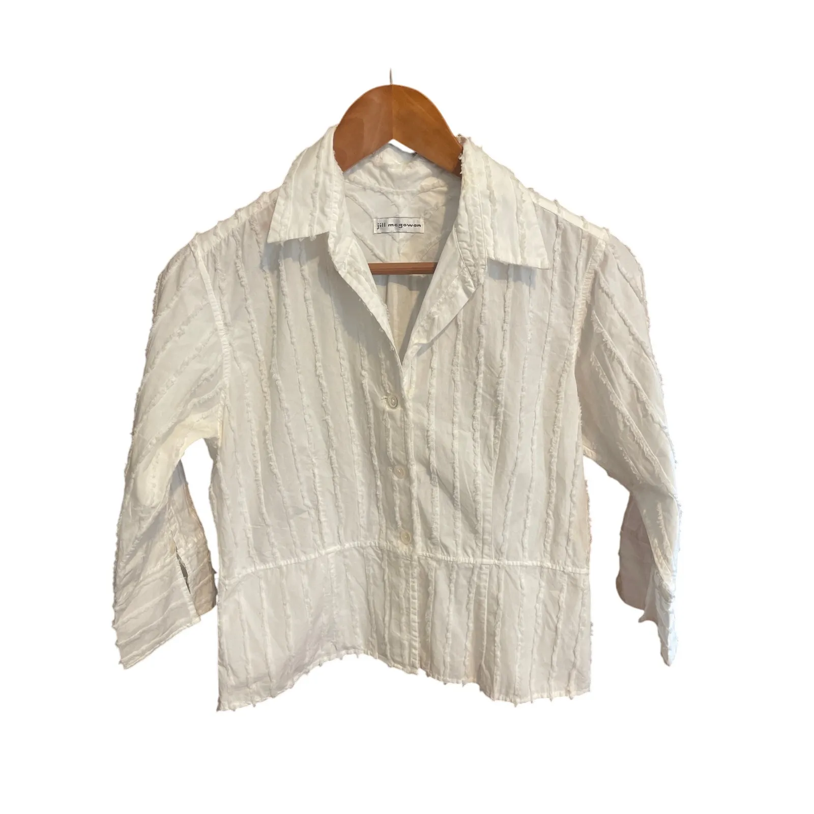 JILL McGOWAN White Poplin Shirt or Light Jacket Button Down Blouse Top S Small - Image 3