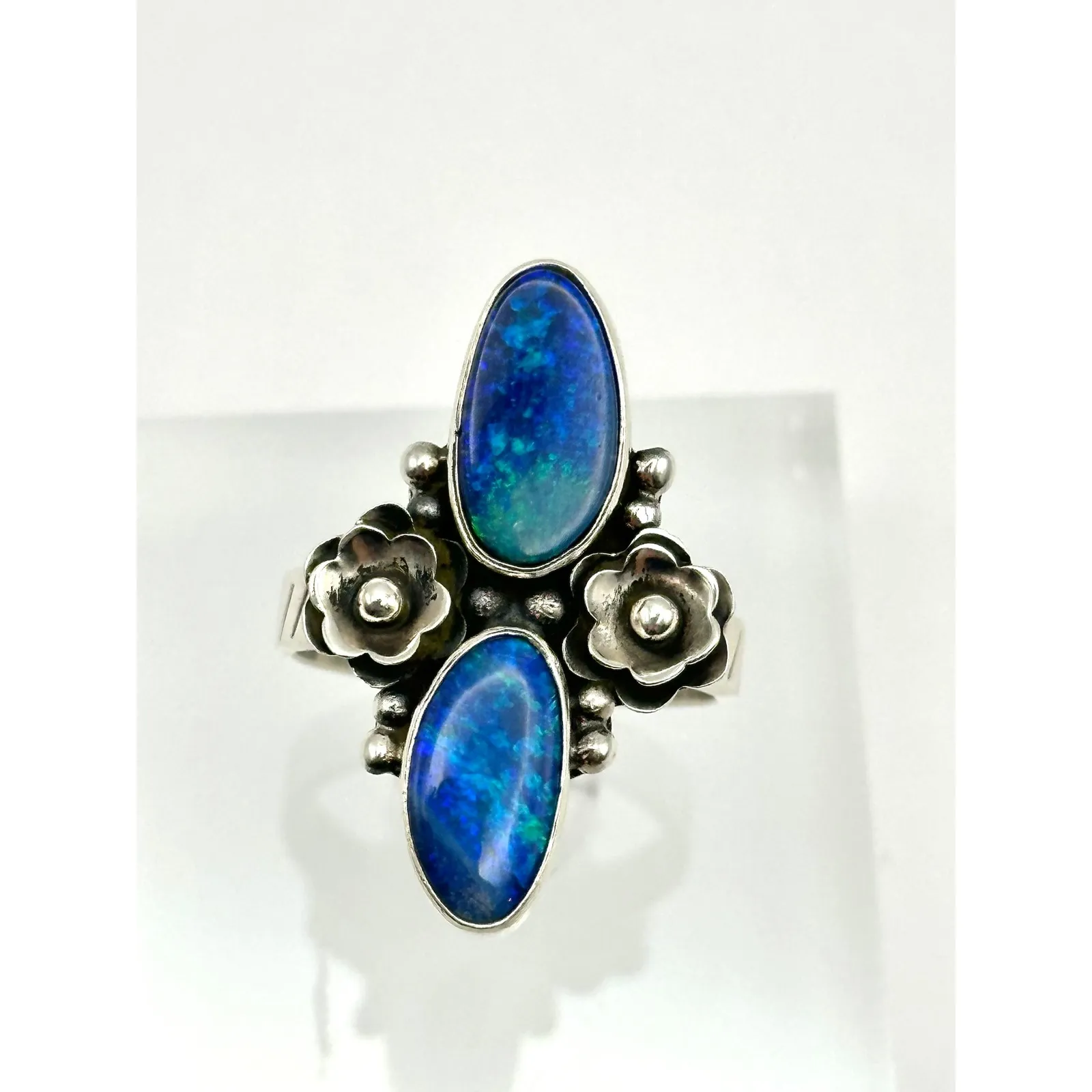 Australian‎ Opal Double Stone Sterling Silver Ring Size 7.5 - Image 3