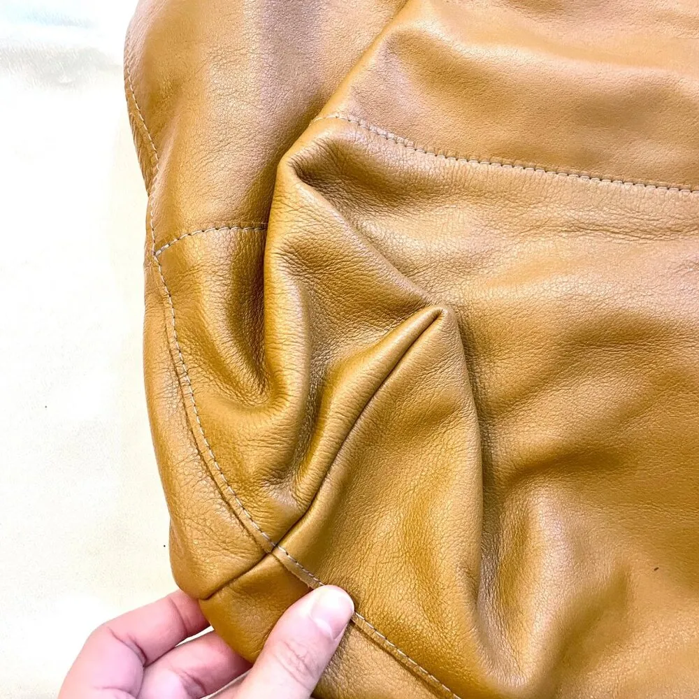 NewbarK Tan Leather Slouchy Oversized Tote Top Handle Bag - Image 5