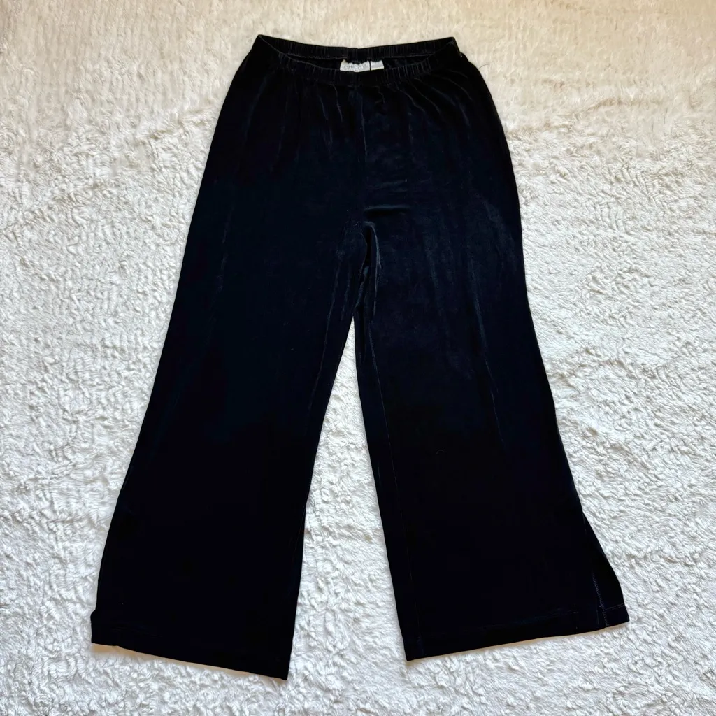 Chicos Travelers Slinky Knit Pants Size 1 M Black Side Slit Straight Pull On - Image 2