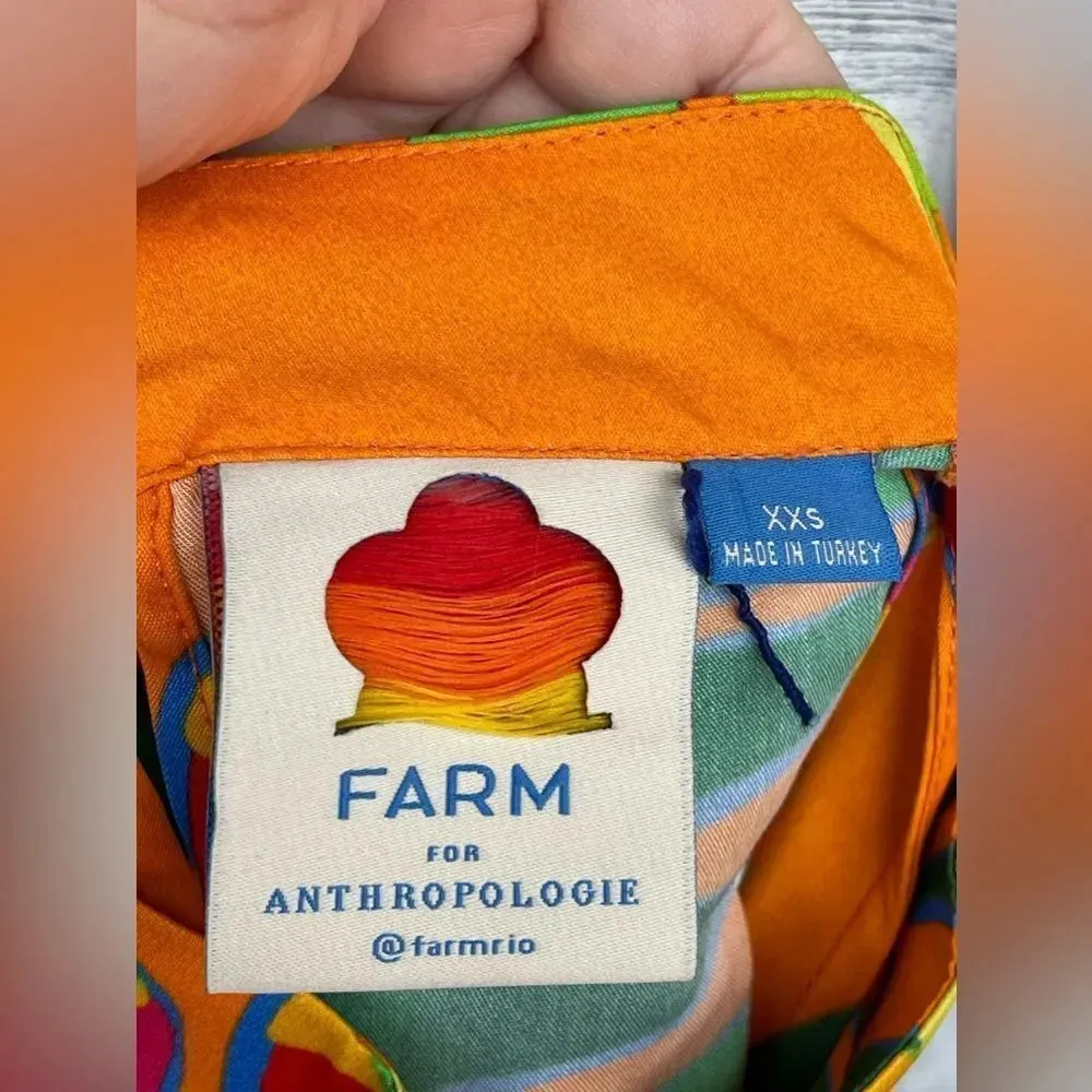 FARM RIO ANTHROPOLOGIE Tropical Leaves Print Halter Maxi Dress XXS Orange - Image 12