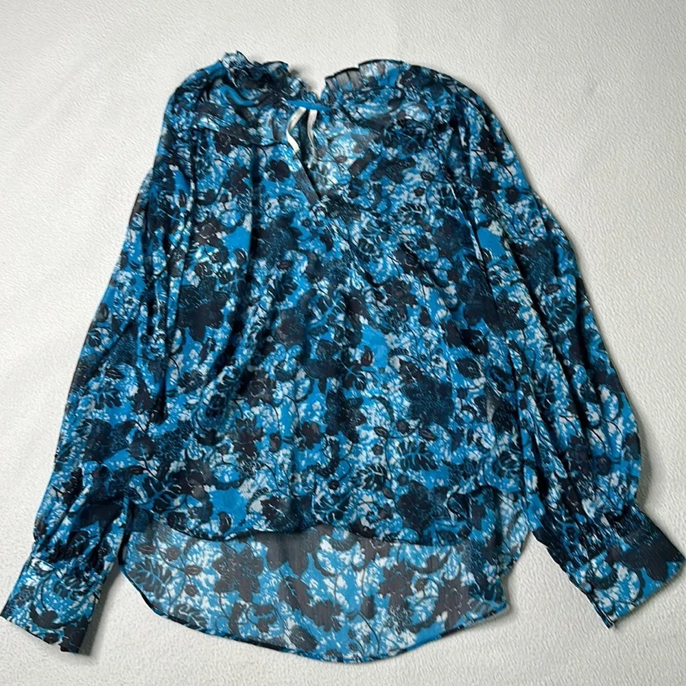 Anthropologie Sheer Printed Peasant Blouse in Blue Motif - Image 8