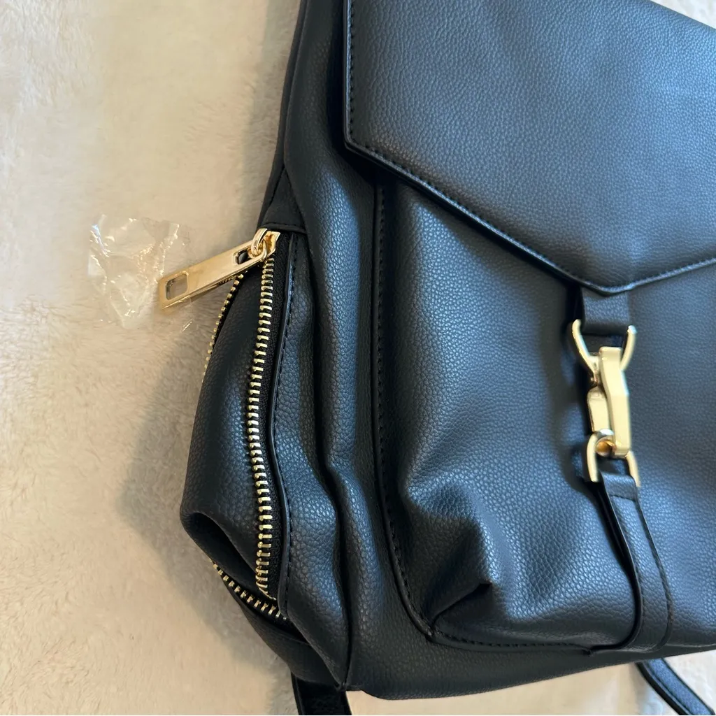 NWT Lionel Patricia Vegan Leather Black and Gold Women's Mini Backpack - Image 2