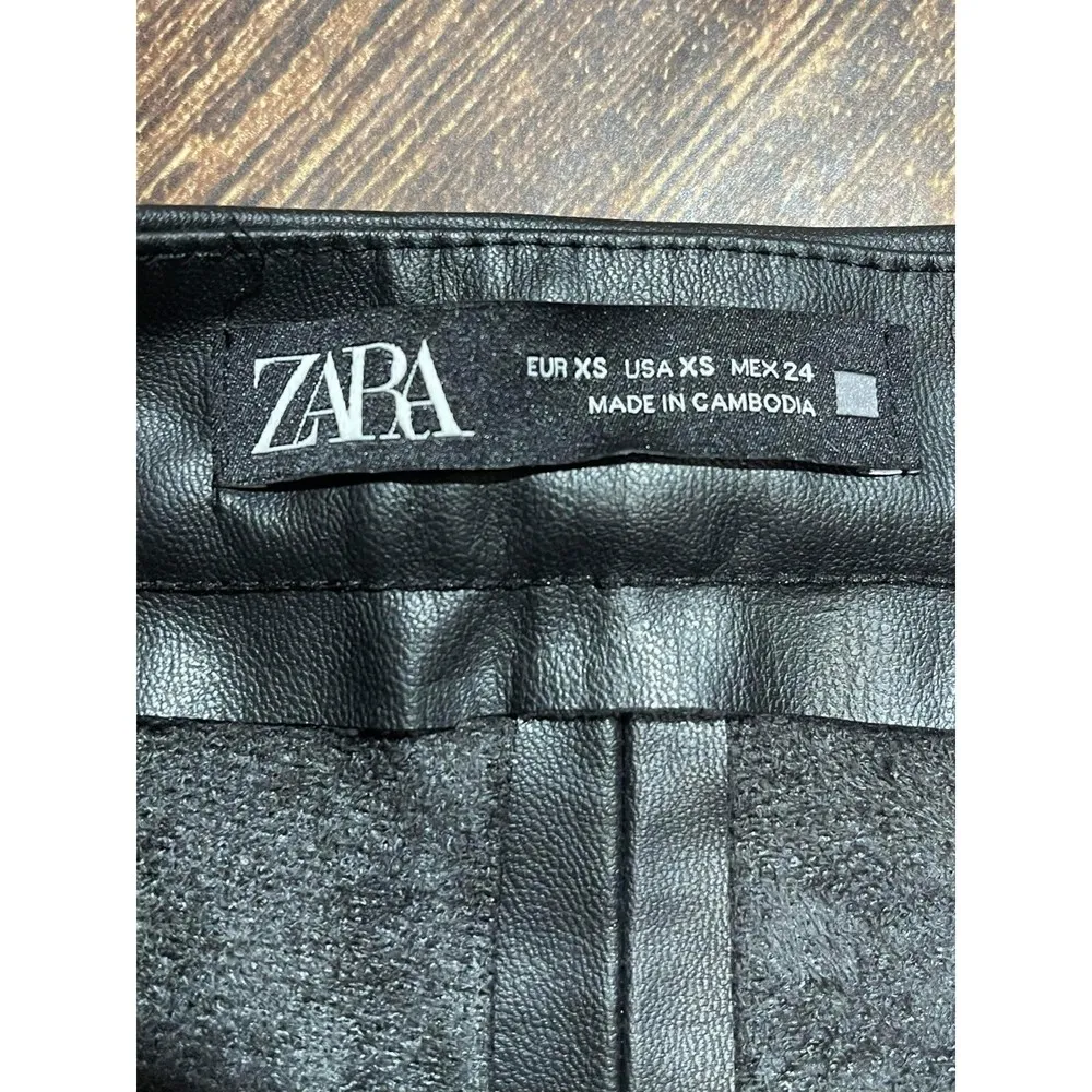 Zara Womens Black Side Zip Faux Leather Pants Ankle Zipper Size XS - Image 2