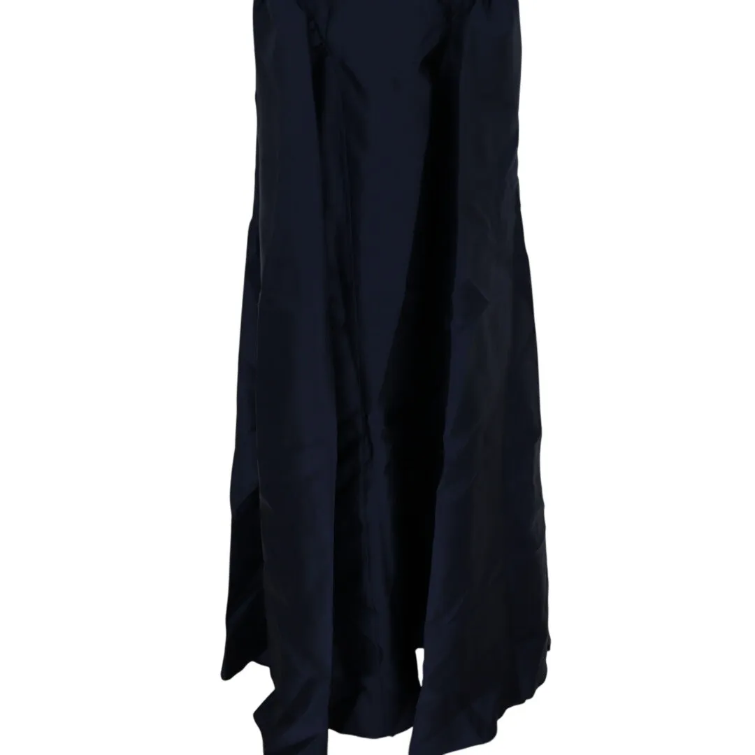 Dessy Collection Scoop Neck Drop Basque Skirt Satin Maxi Dress Pockets Size 0 Blue - Image 5