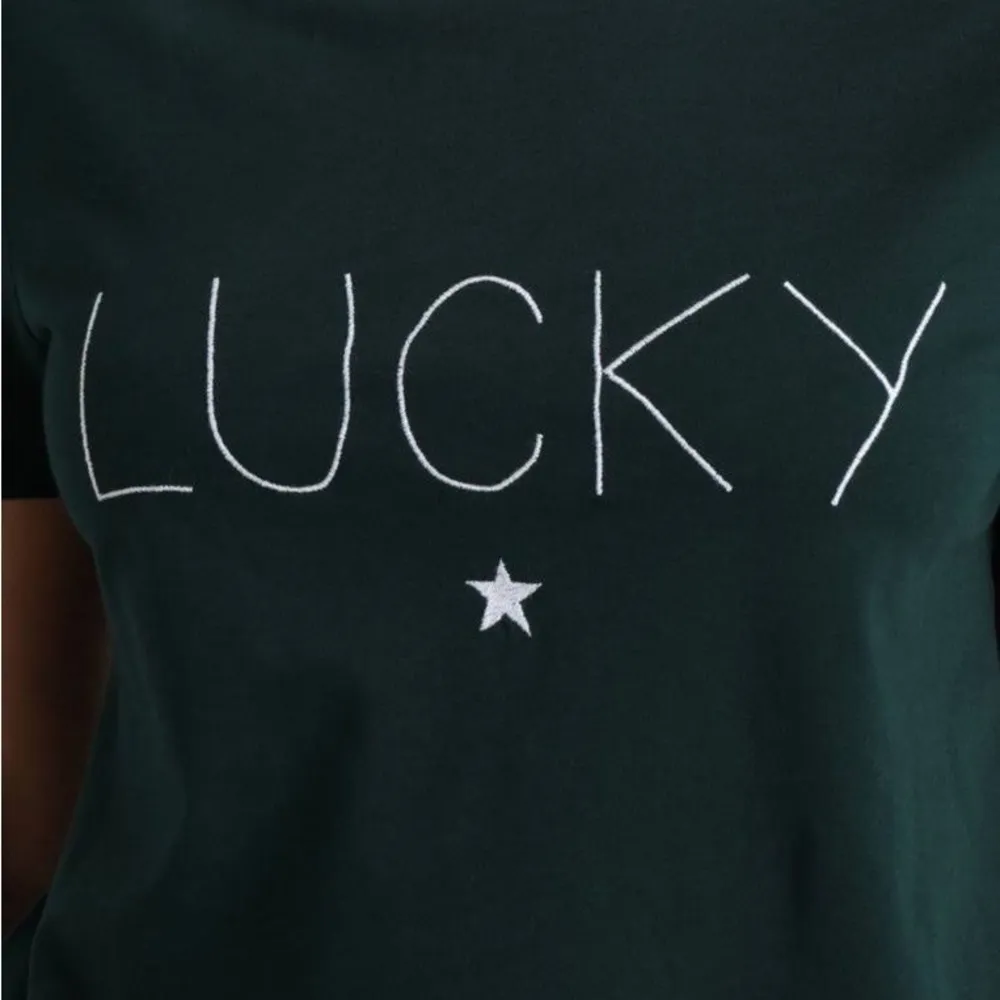 💚Topshop Dark Green LUCKY Star Short Sleeved Top Size 4💚 - Image 7
