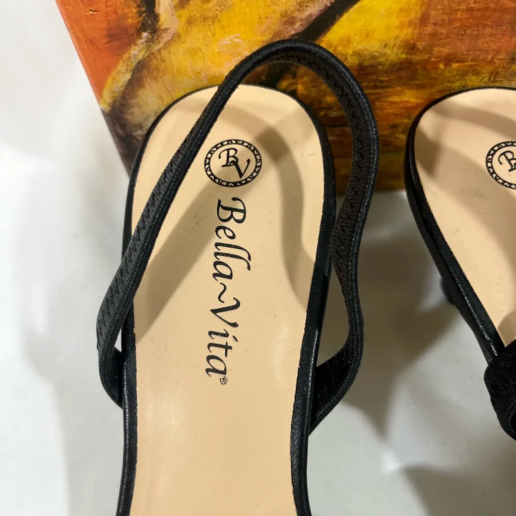 BELLA VITA LEATHER SLINGBACK SARAH KITTEN HEEL PUMP WOMENS 9W BLACK NEW IN BOX - Image 5