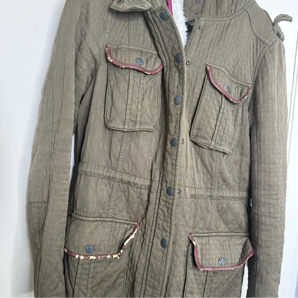 Anthropologie Hei Hei Fleece Lined Army Green Coat - Image 4