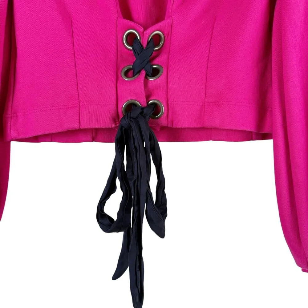 Anthropologie Maeve Corset Sweatshirt Balloon Sleeves in Raspberry Pink, Size XS - Image 12