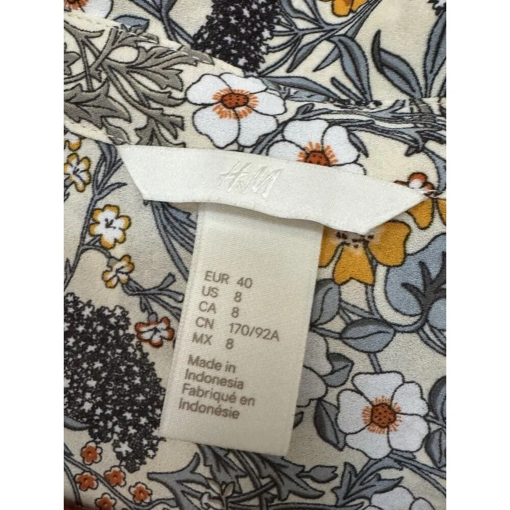 H&M Women's Size 8 Floral Long Sleeve Collared Casual Button Down Shirt Top - Image 4