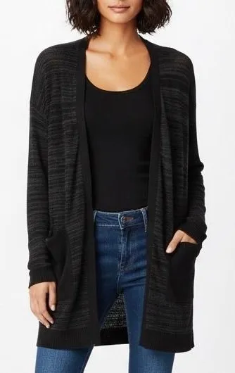 Calvin Klein Jeans Striped Open Front Cardigan Sweater Black Size M - Image 1