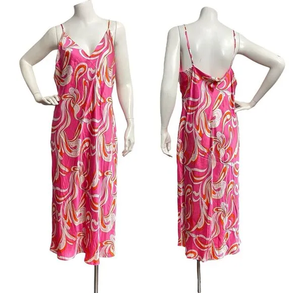 L'Agence Jodie Slip Dress Pink Multicolor Swirl Printed Silk Satin Womens Sz 14 - Image 2