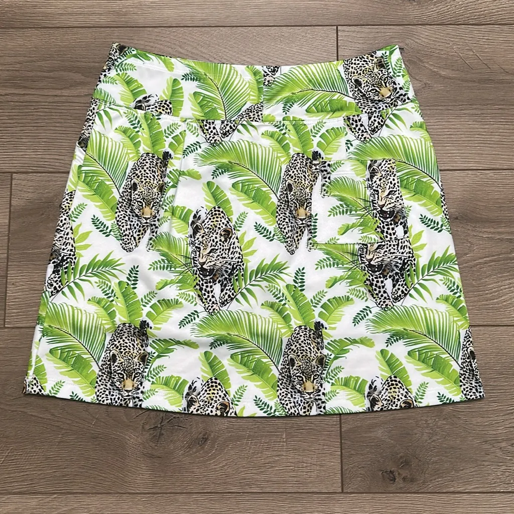 B Skinz 17” High Rise Jungle Tiger Print Golf Skirt Skort Green White Medium‎ - Image 2