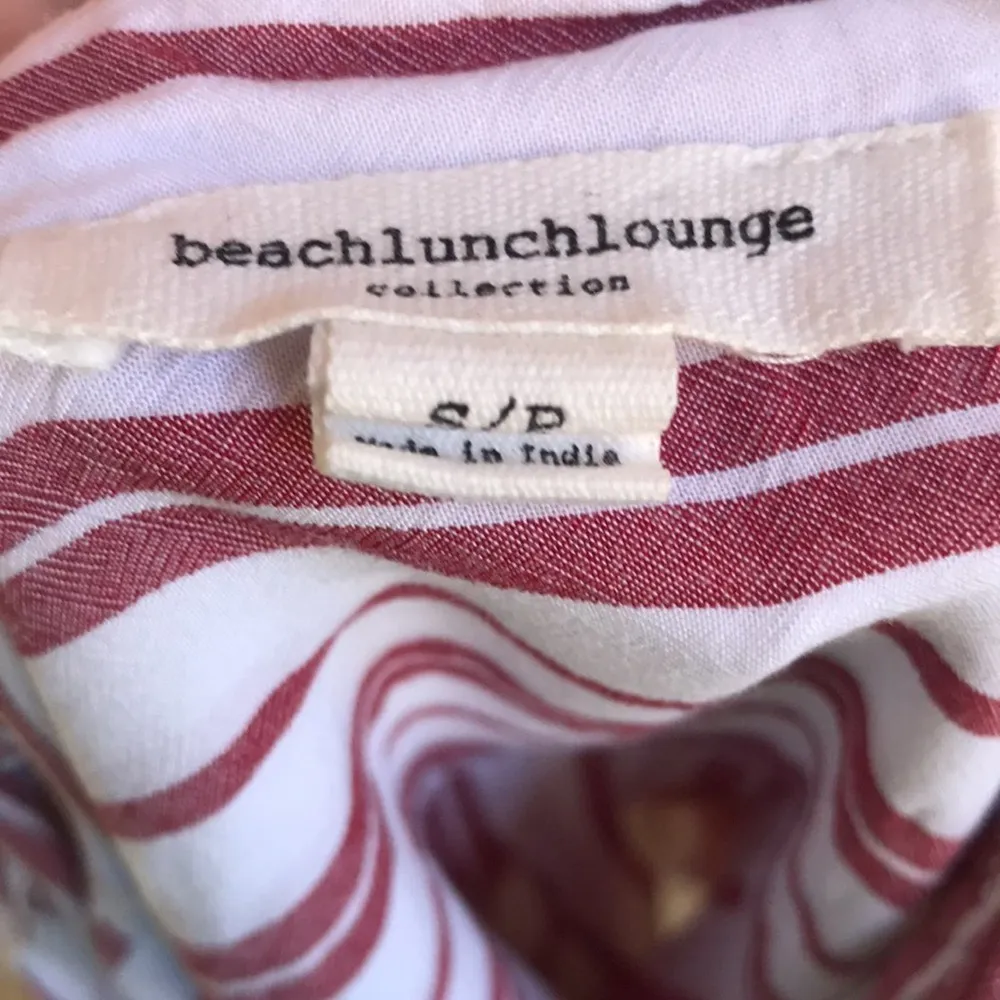 Beach Lunch Lounge Red White Striped Button Down Shirt with Pocket Women's Small - Image 8