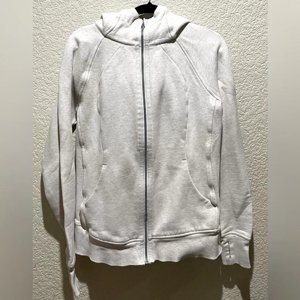 Lululemon Scuba Hoodie Light Cotton Fleece Full Zip Jacket Heather Ivory Size 8 - Image 6