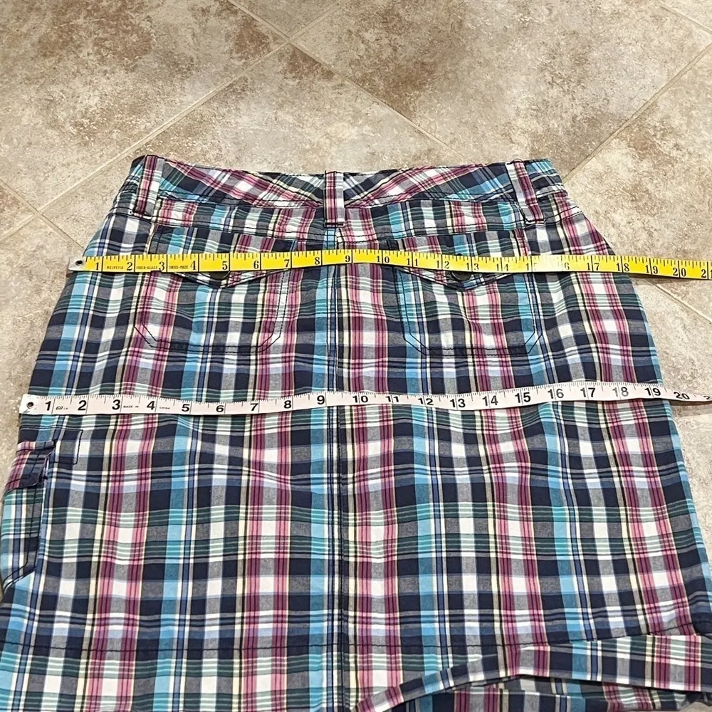 GH Bass Madras Plaid Cargo Mini Skirt Cotton Blue Red White 6 Pockets Mid Rise - Image 4