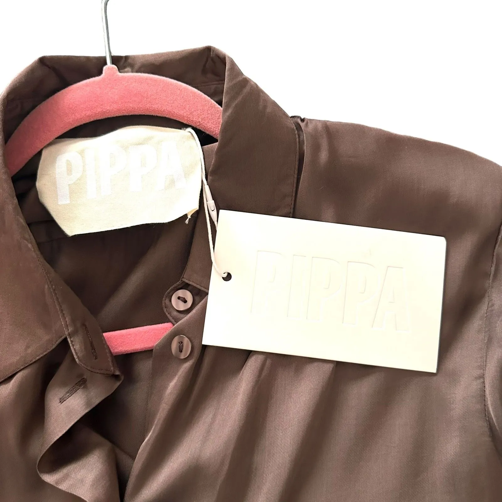 PIPPA‎ THE LABEL Lennox Satin Button Down NWT Sz XS Brown - Image 4
