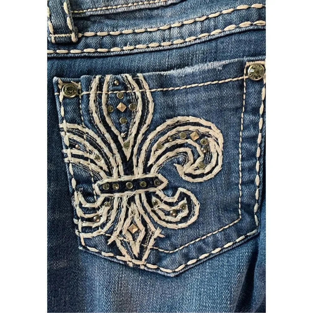 Miss Me Skinny Bedazzled Glam Fleur De Lis Jeans JP5109SK-2 size 27 - Image 4