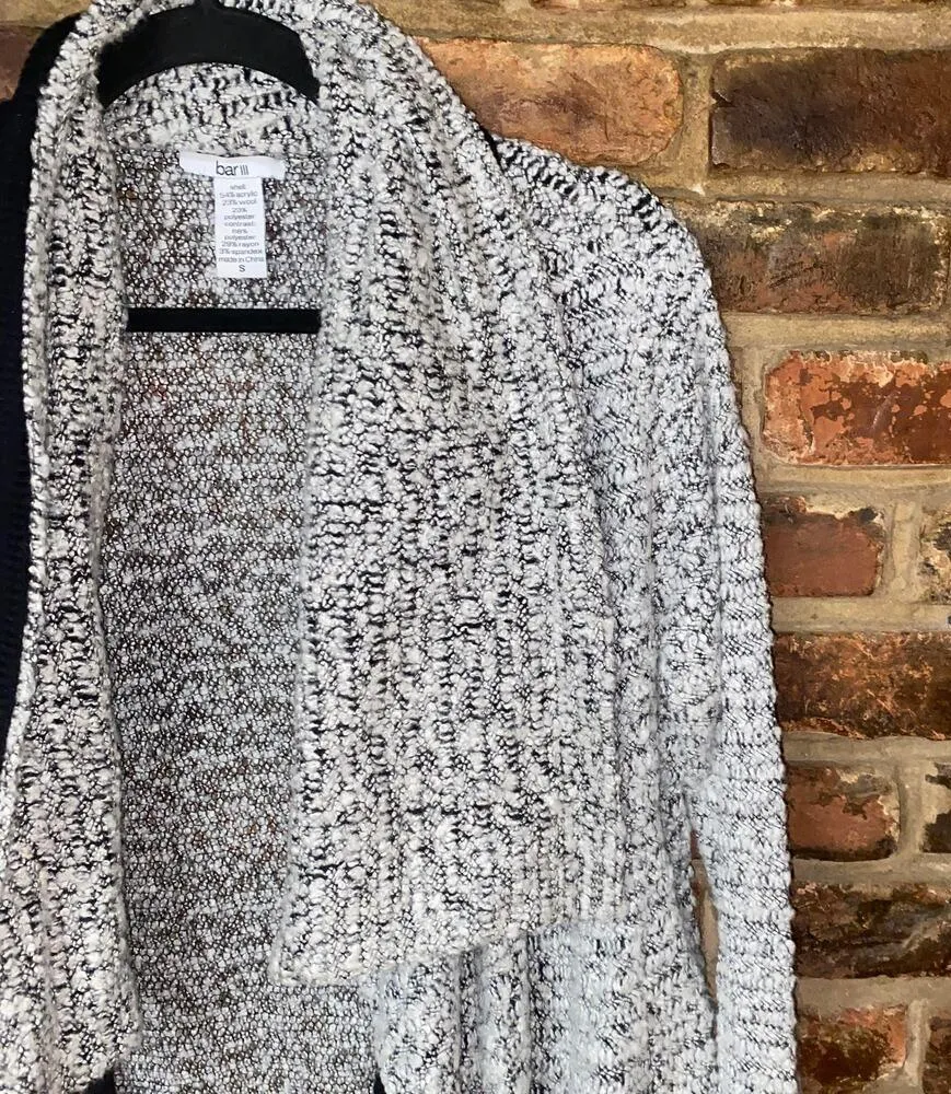 Bar III Black & Gray Open Front Cardigan Sweater Women's Size Small - Image 2