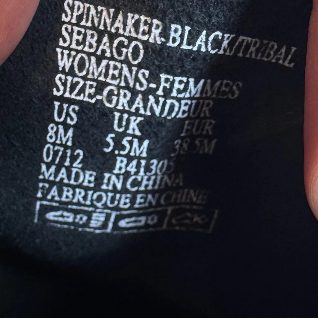 Sebago Spinnaker Black Tribal Leather Boat Shoes Size 8 Nautical Preppy Aztec - Image 10