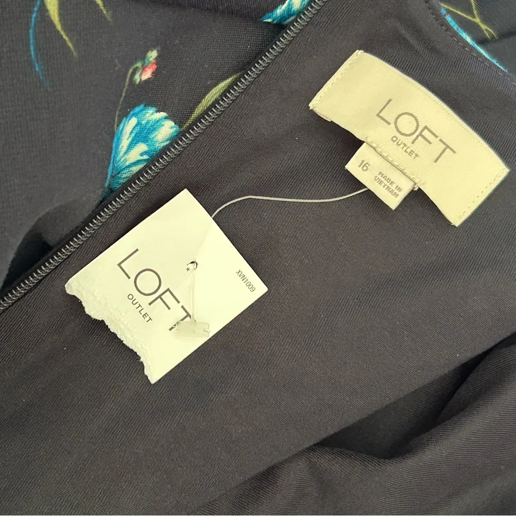 Ann Taylor LOFT outlet womens size 16 navy blue floral pocket midi dress NWT - Image 8