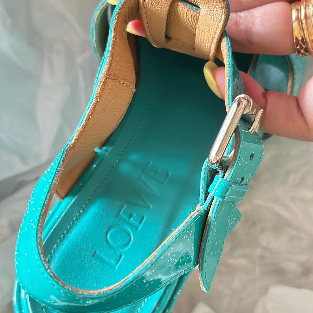 NWOT Authentic Loewe Turquoise calf-skin wedge women shoes/size6 - Image 8