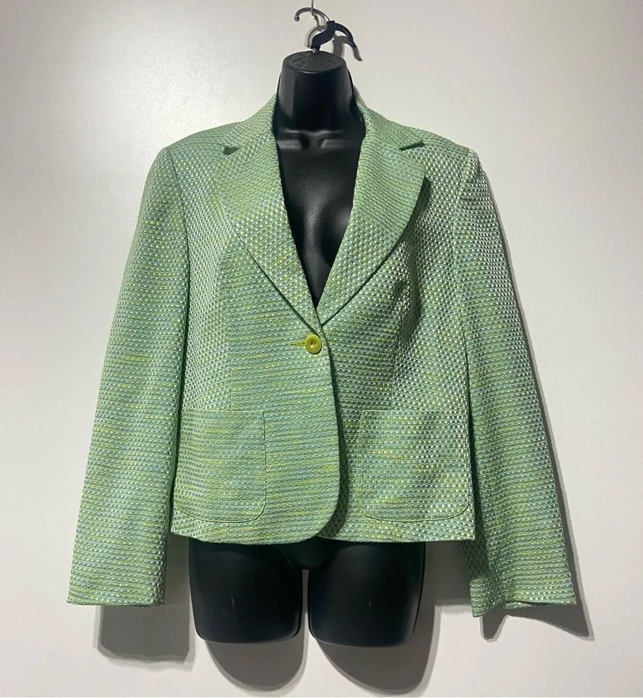 Talbots Green Tweed Boucle Blazer Jacket Size 10 Single Button NWOT - Image 2
