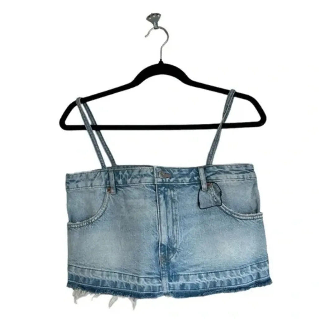 NWT ZARA Denim Jean Cropped Pants Top Spaghetti Strap Blue Wash Bloggers Fave - Image 5