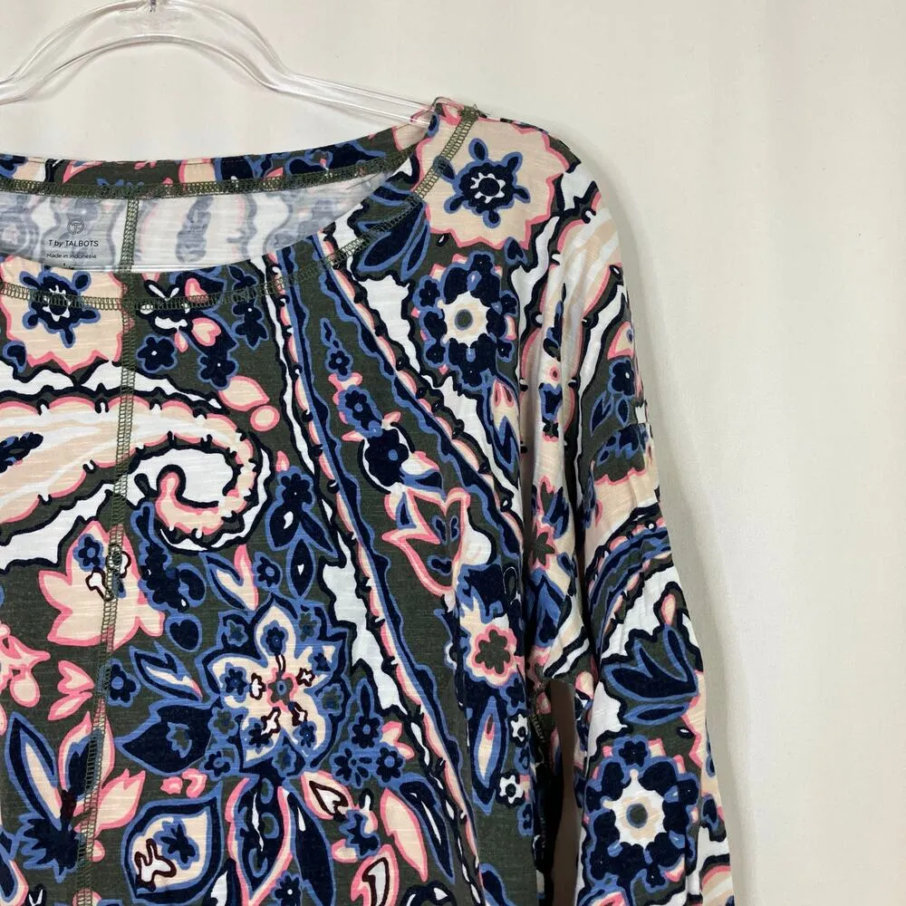 T by Talbots | Paisley Jewel Tone Rayon Blend 3/4 Sleeve Top Womens L PETITE Blue Size undefined - Image 2