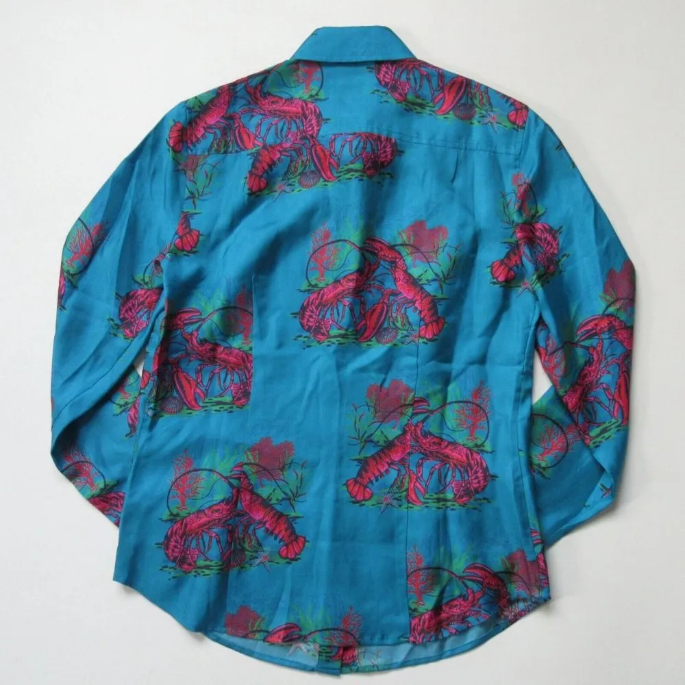 NWT J.Crew Collection Silk-twill Shirt in Ultramarine Red Lobster Print Top 2 - Image 4