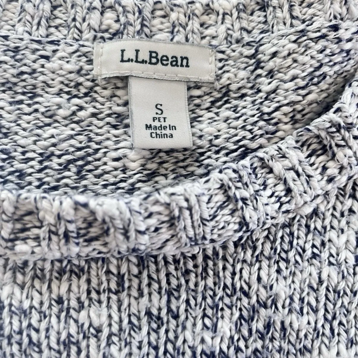 LL Bean Ivory Blue Marled Cotton Ragg Crew Neck Pullover Sweater SMALL PETITE Size undefined - Image 11