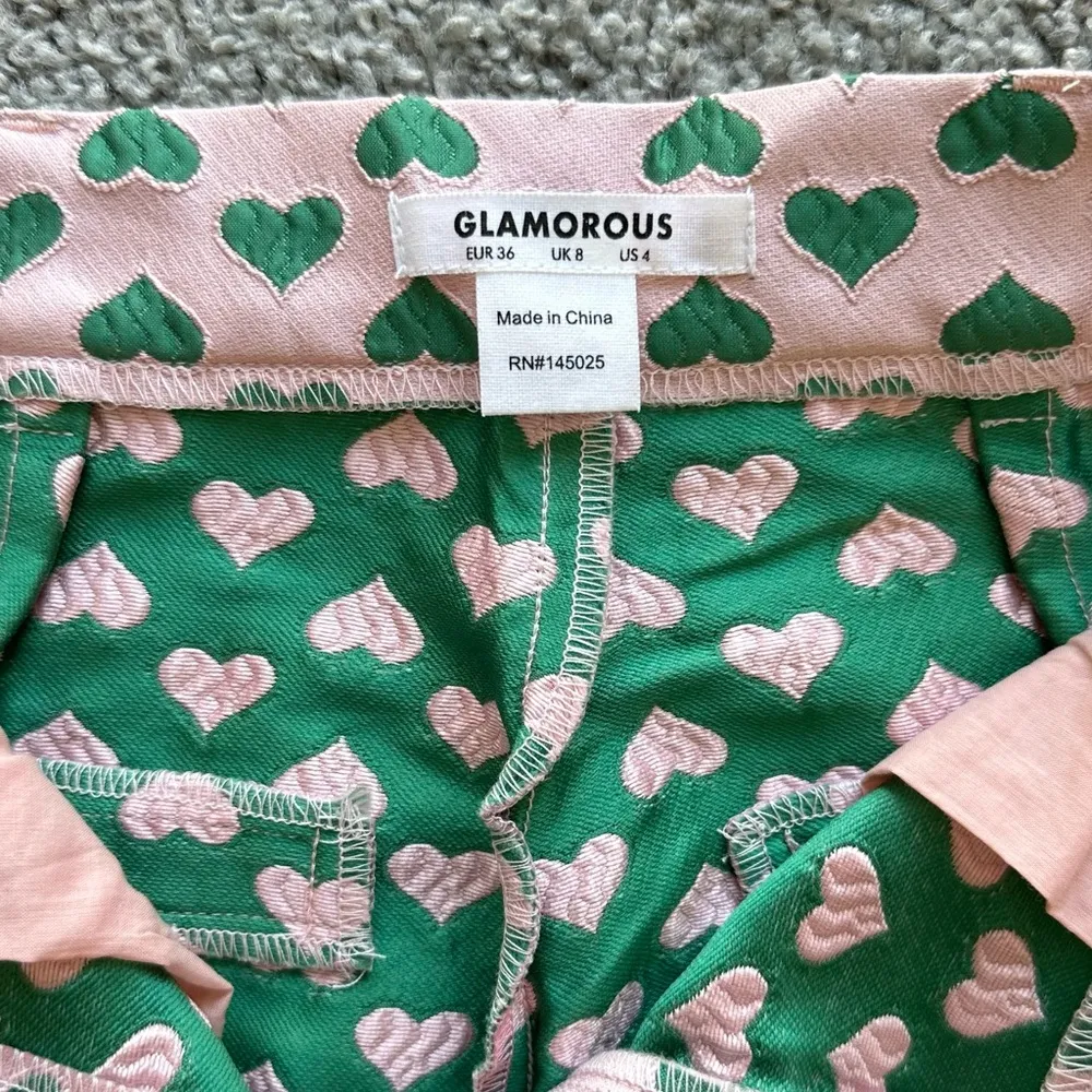 Glamorous high waisted straight leg pants in pink, green heart jacquard size 4 - Image 7
